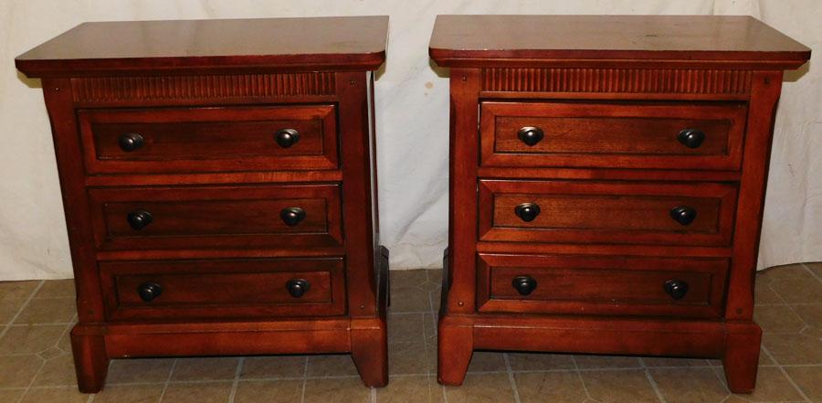 Pair Modern Cherry 3 Drawer Night Stands (1 of 5)
