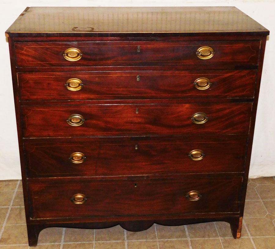 19th C Mahogany Inlay 5 Drawer Chest (1 of 4)