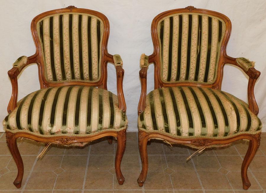 Pair 19th C Walnut Carved Arm Chairs (1 of 3)