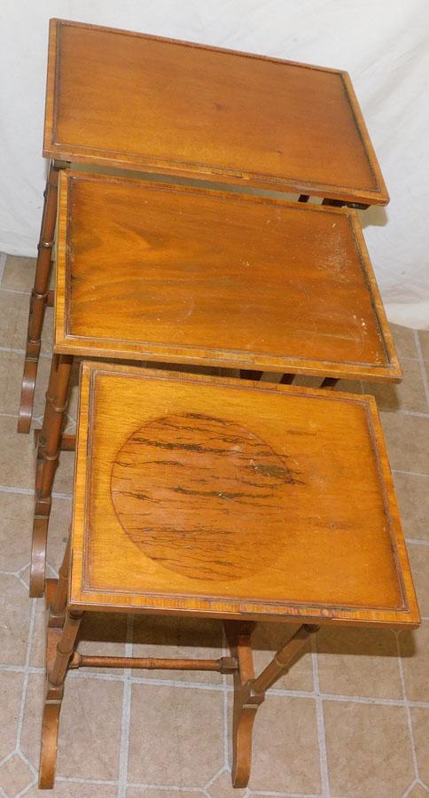 Three Mahogany Bamboo Turned Nest Of Tables: Three Mahogany Bamboo Turned Nest Of Tables. 18" W 12" D 24" H