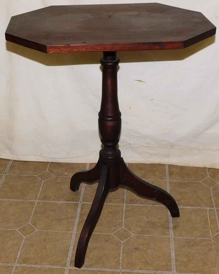 19th C Mahogany Inlaid Tilt Top Candle Stand (1 of 3)