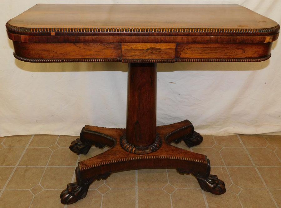 19th C Rosewood Carved Fold Over Top Game Table (1 of 8)