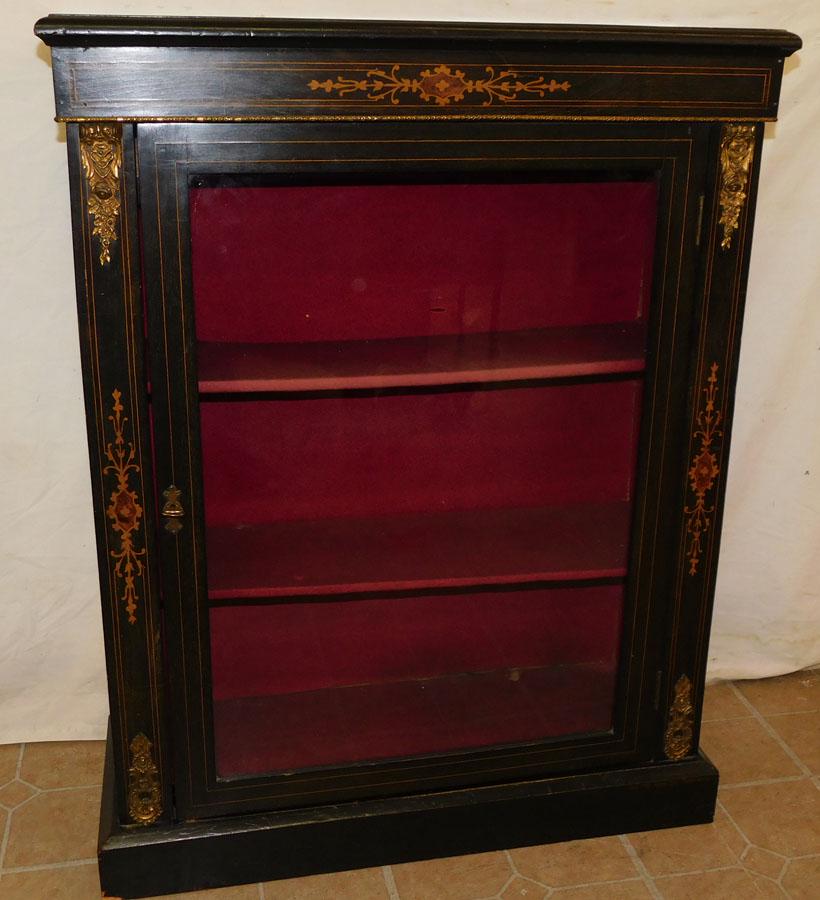 19th C Ebonized Inlay Bookcase W/ Bronze Mounts: 19th C Ebonized Inlay Bookcase W/ Bronze Mounts. 30" W 11 1/2" D 38 1/4" H