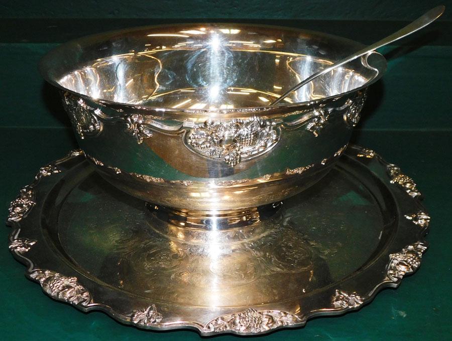 Silver Plate Punch Bowl -- Under Tray -- Ladle (1 of 5)