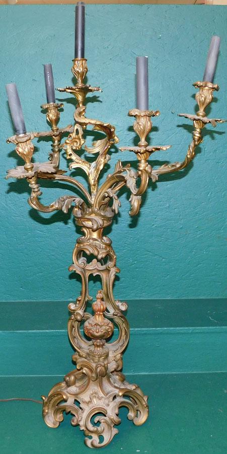Antique Bronze 5 Branch Candelabra (Electrified): Antique Bronze 5 Branch Candelabra (Electrified). 40" H