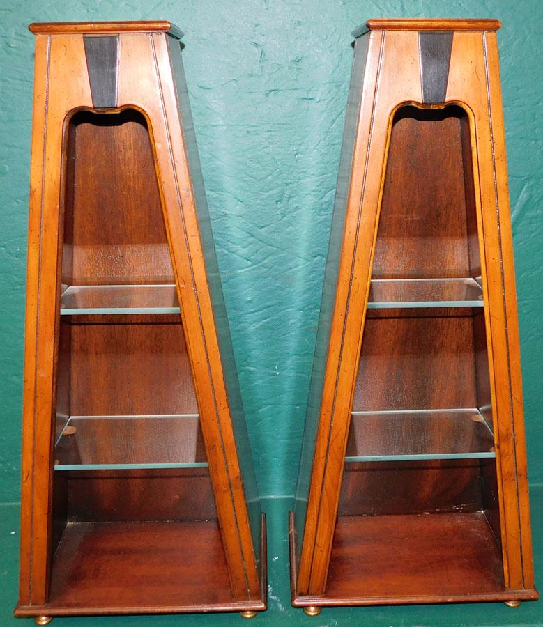 Pair Yew Wood Obelisk Miniature Shelves: Pair Yew Wood Obelisk Miniature Shelves. 9 1/4" W 6" D 21 1/4" H