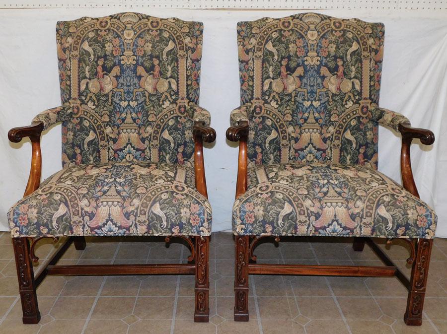 Pr Mah Carved Chippendale Arm Chairs By Southwood (1 of 6)