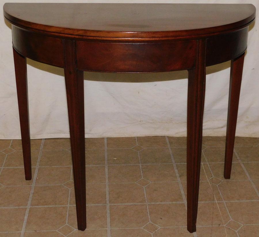 19th C Mahog Demilune Fold Over Top Game Table (1 of 7)