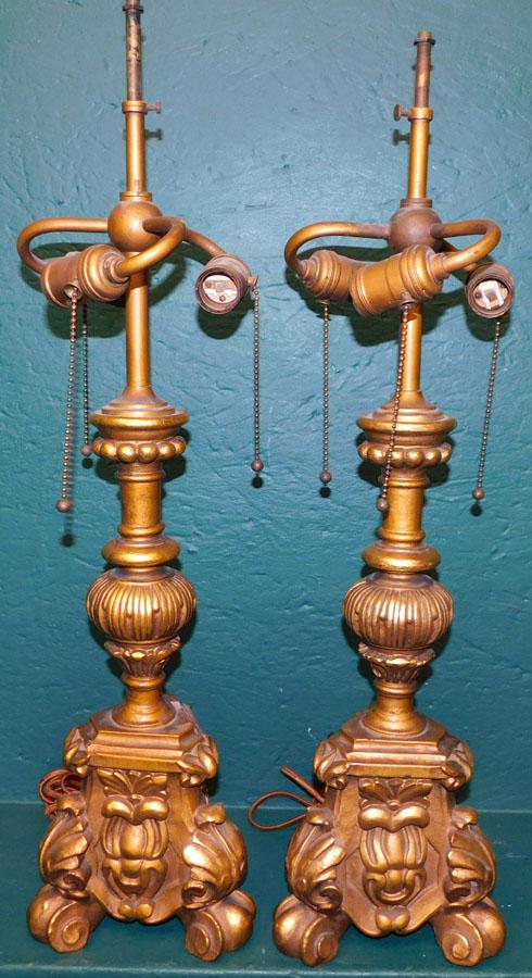 Pair Gilt Composite Candlesticks Made Into Lamps (1 of 2)