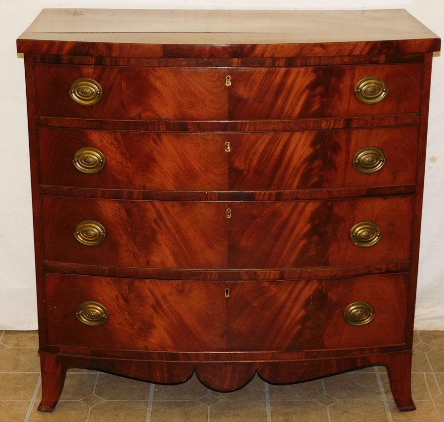 19th C Mahogany 4 Drawer Bow Front Chest (1 of 5)