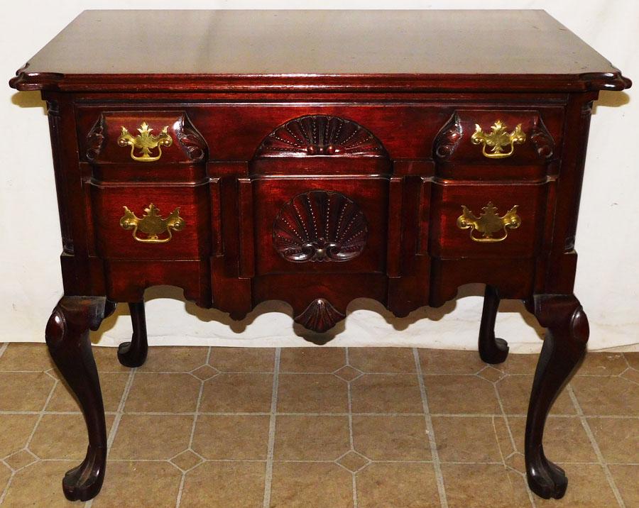 Mahogany Carved Queen Anne Lowboy: Mahogany Carved Queen Anne Lowboy. 35 1/2" W 20" D 29 1/2" H