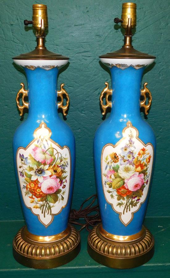 Pair Old Paris Porcelain Vases Made Into Lamps (1 of 3)