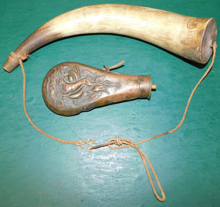 Antique Copper Powder Horn & Copper Flask (1 of 2)
