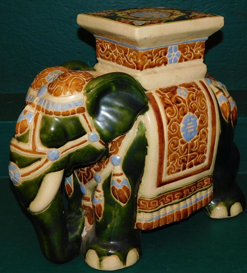 Paint Decorated Porcelain Elephant Garden Seat: Paint Decorated Porcelain Elephant Garden Seat. 19 1/2" W 17 1/2" H