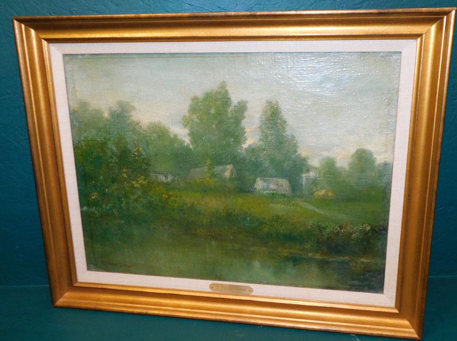 19th C OOC Cottage Scene Signed E. Taylor Snow (1 of 5)