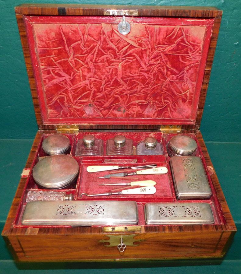 19th C Rosewood Inlay Dresser Box W/ Sterling (1 of 14)