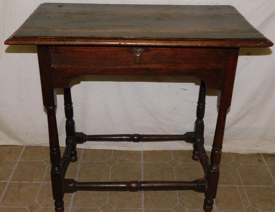 18th C Walnut Stretcher Base Table W/ Drawer (1 of 6)