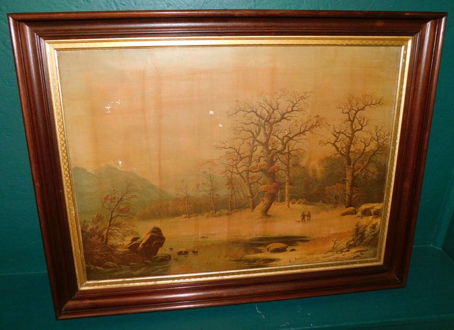 Antique Print Layed On Canvas In Vict Walnut Frame (1 of 5)