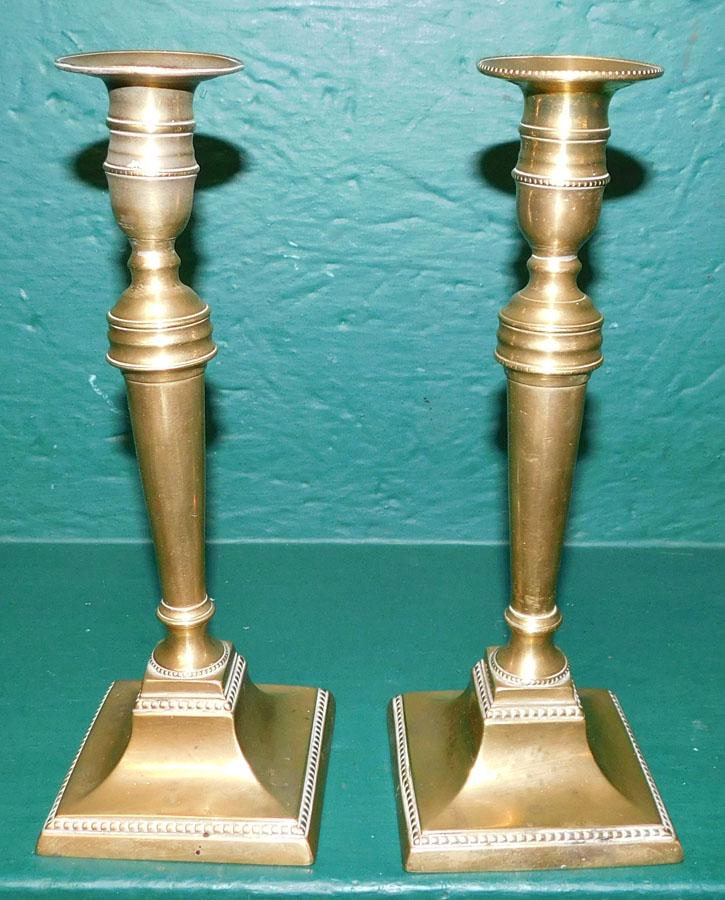 Pair Antique Brass Pushup Candlesticks (1 of 2)