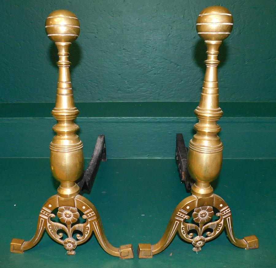 Pair Brass Cannonball Andirons (1 of 1)