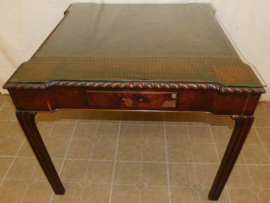Antique Mahog Game Table W/ Tooled Leather Top (1 of 6)