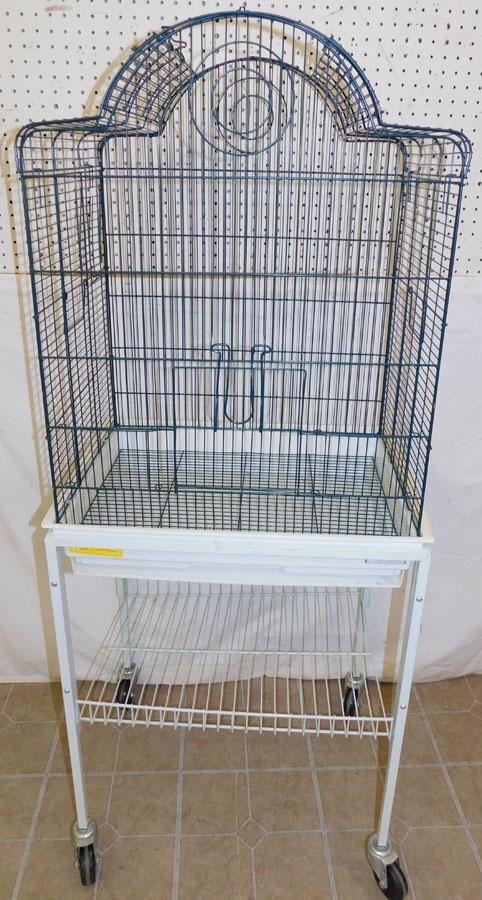 Painted Wire Bird Cage On Stand (1 of 3)