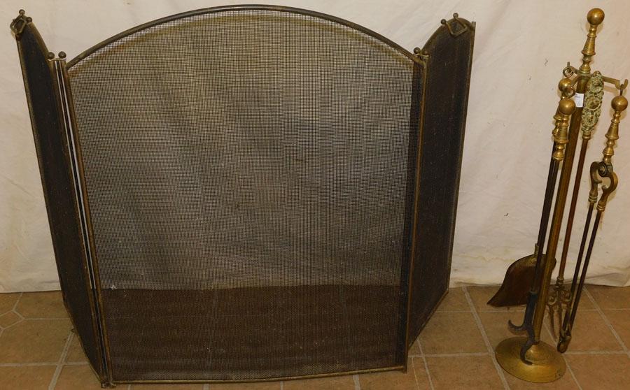 5 Pc Brass Fire Tool Set & Fire Screen (1 of 1)