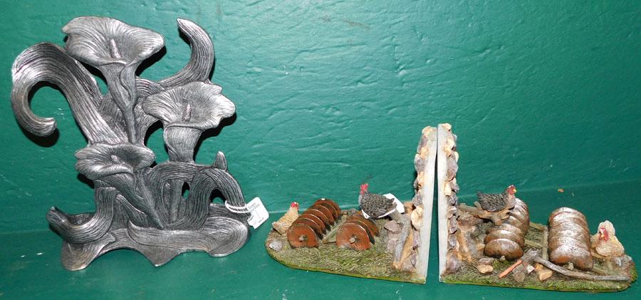 Pewter Door Stop & Farm Animal Tractor Bookends: Pewter Door Stop & Farm Animal Tractor Disk Bookends. 9 1/2" H