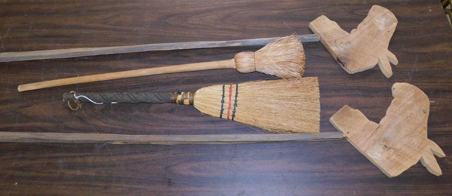 Two  Heart Pine Hobby Horses & Two Dust Brooms (1 of 2)