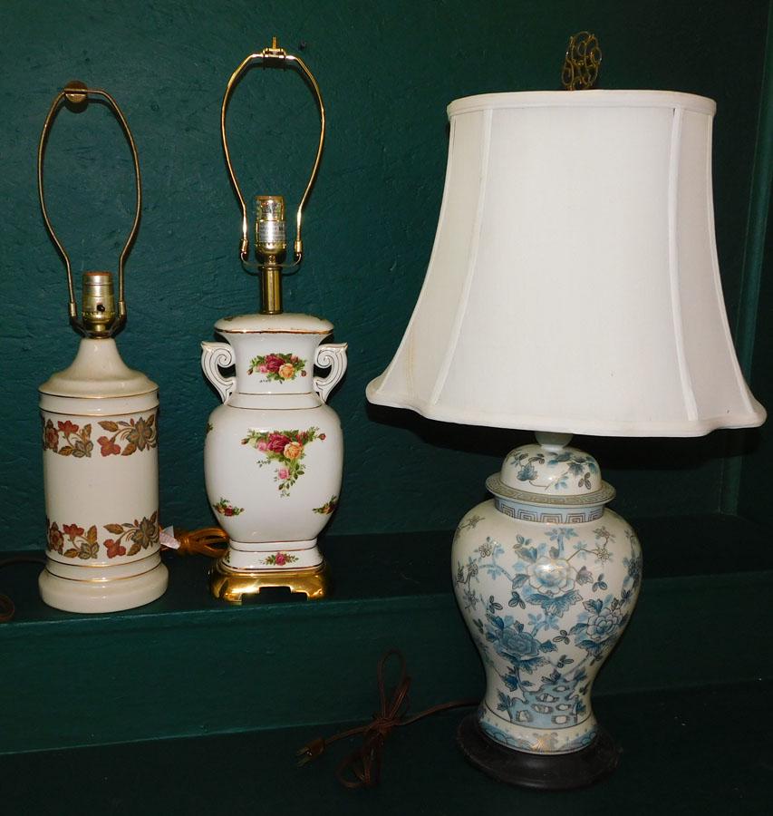Three Porcelain Paint Decorated Lamps (1 of 3)