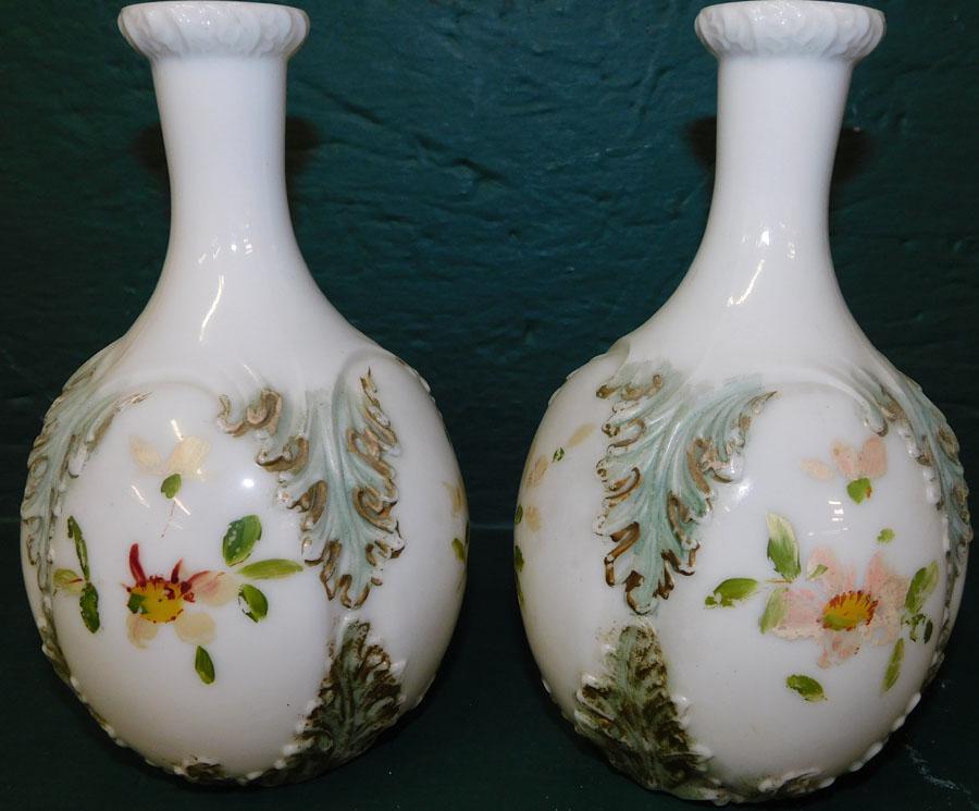 Pair Paint Decorated Milk Glass Water Bottles (1 of 3)