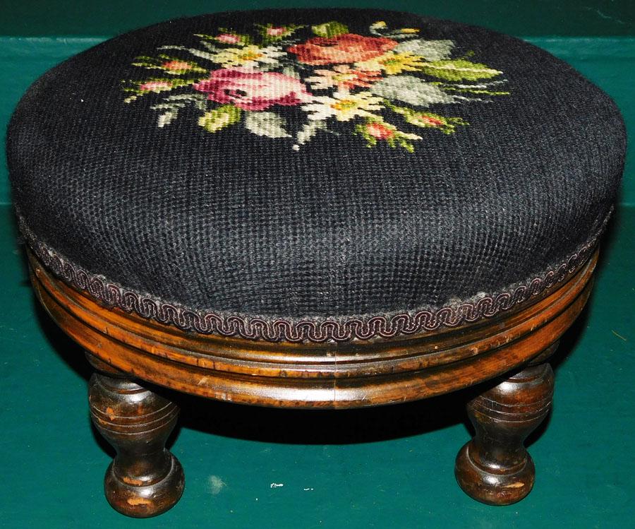 Walnut Needlepoint Top Stool (1 of 2)