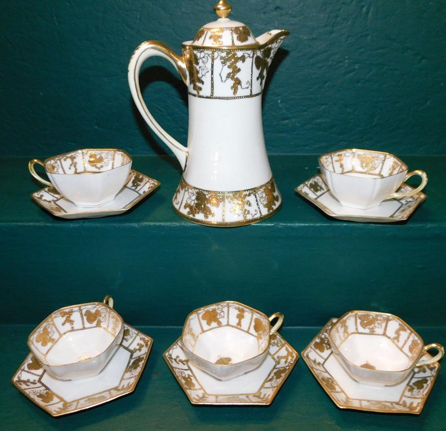 11 Pc Nippon Porcelain Hand Painted Chocolate Set (1 of 2)