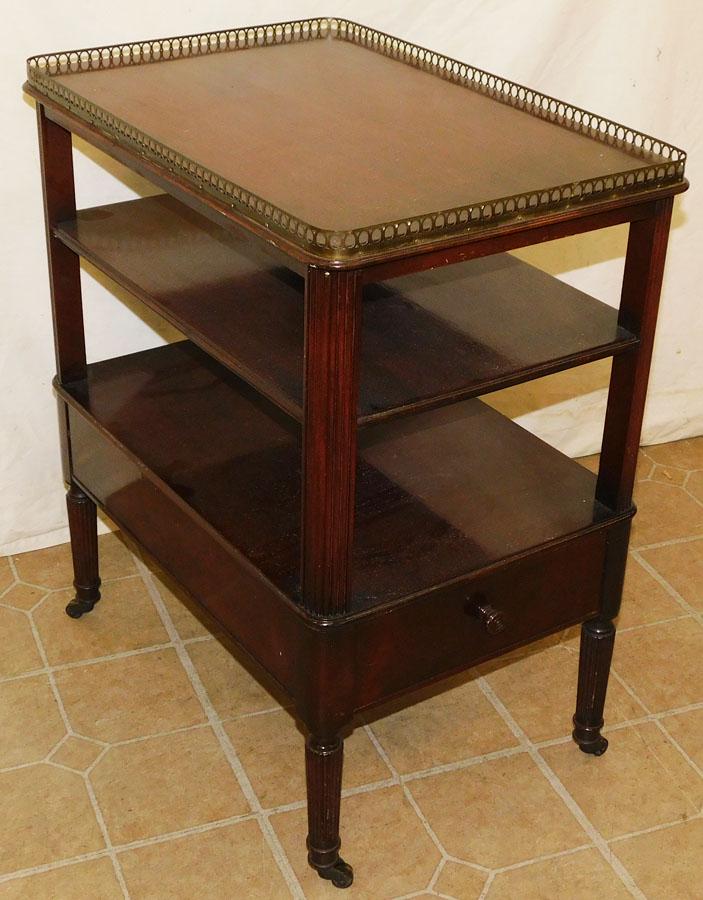 Three Tier Mahogany Brass Gallery End Table (1 of 3)