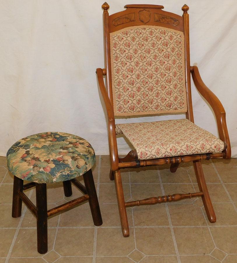 Victorian Walnut Folding Chair & A Stool (1 of 3)