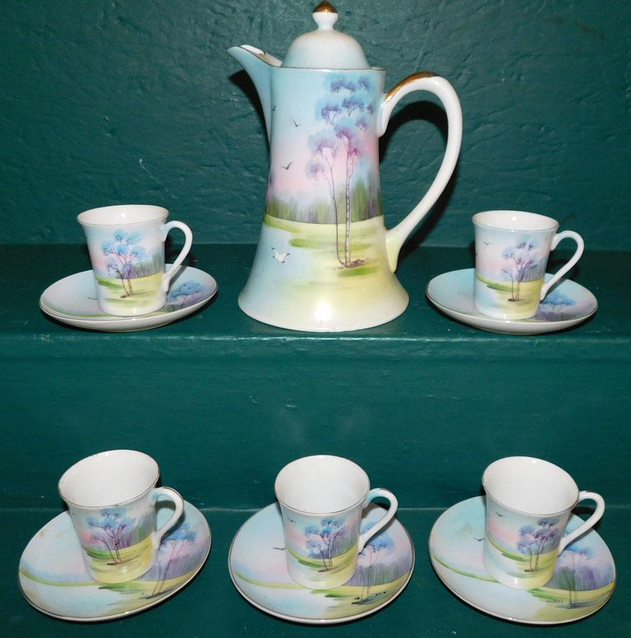11 Pc Hand Painted Porcelain Tea Set (1 of 2)