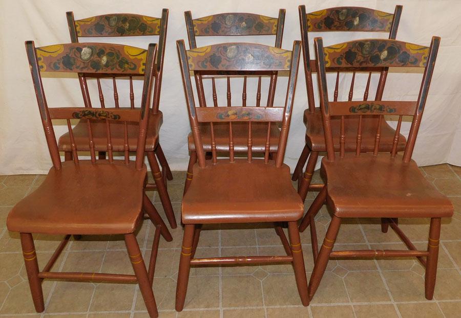 Set 6 Antique Paint Decorated Dining Chairs (1 of 3)