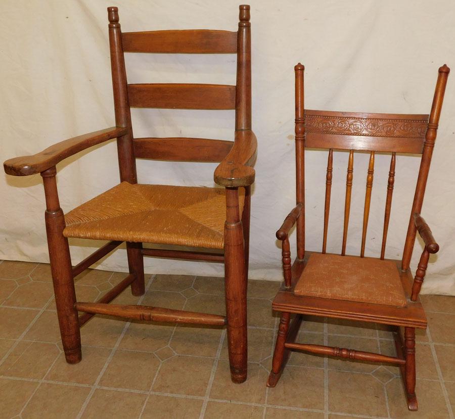 Antique Childs Rocker & Ant Ladderback Arm Chair (1 of 2)