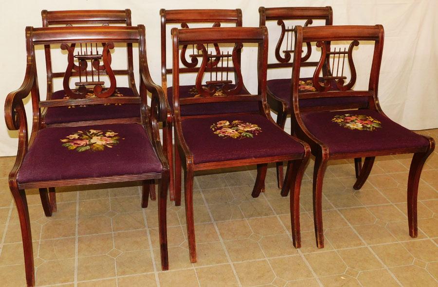 Set 6 Mahogany Dining Chairs W/ Needlepoint Seats (1 of 3)