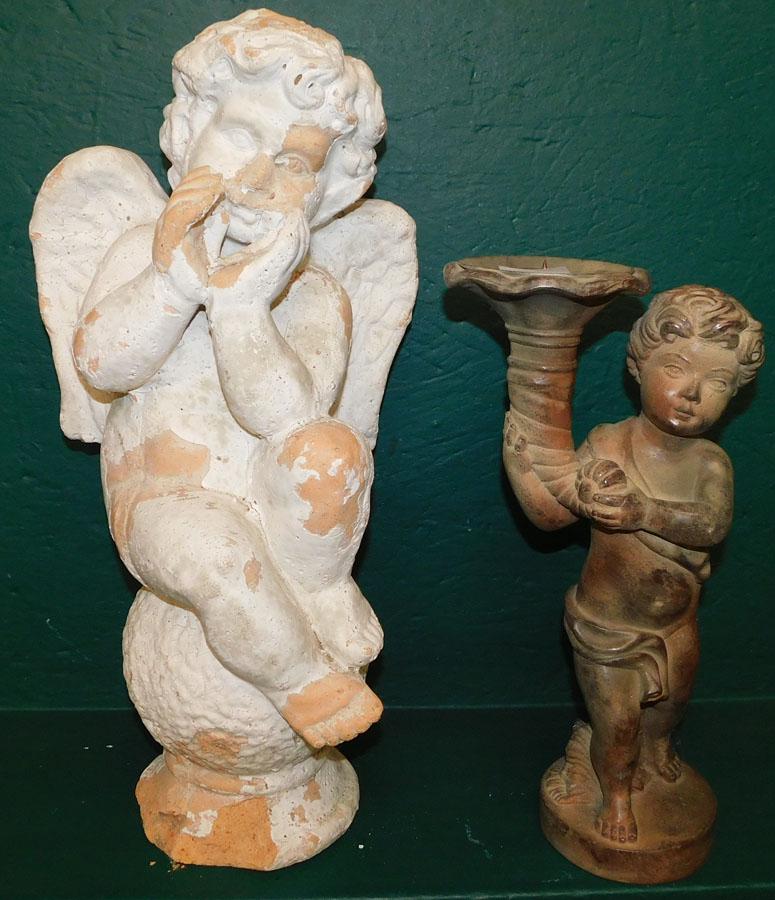 Composite Cupid C/Holder & Terra Cotta Cupid Statue (1 of 3)