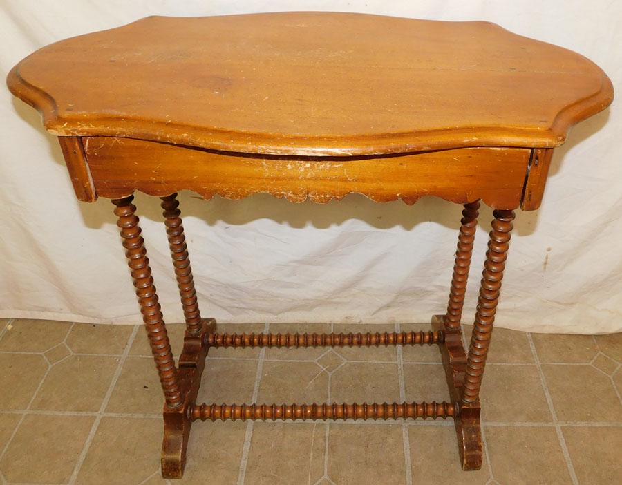 Antique Spool Legged Shaped Top Table W/ Drawer (1 of 2)