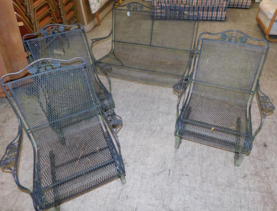 Wrought Iron Bench & Three Arm Chairs (1 of 2)