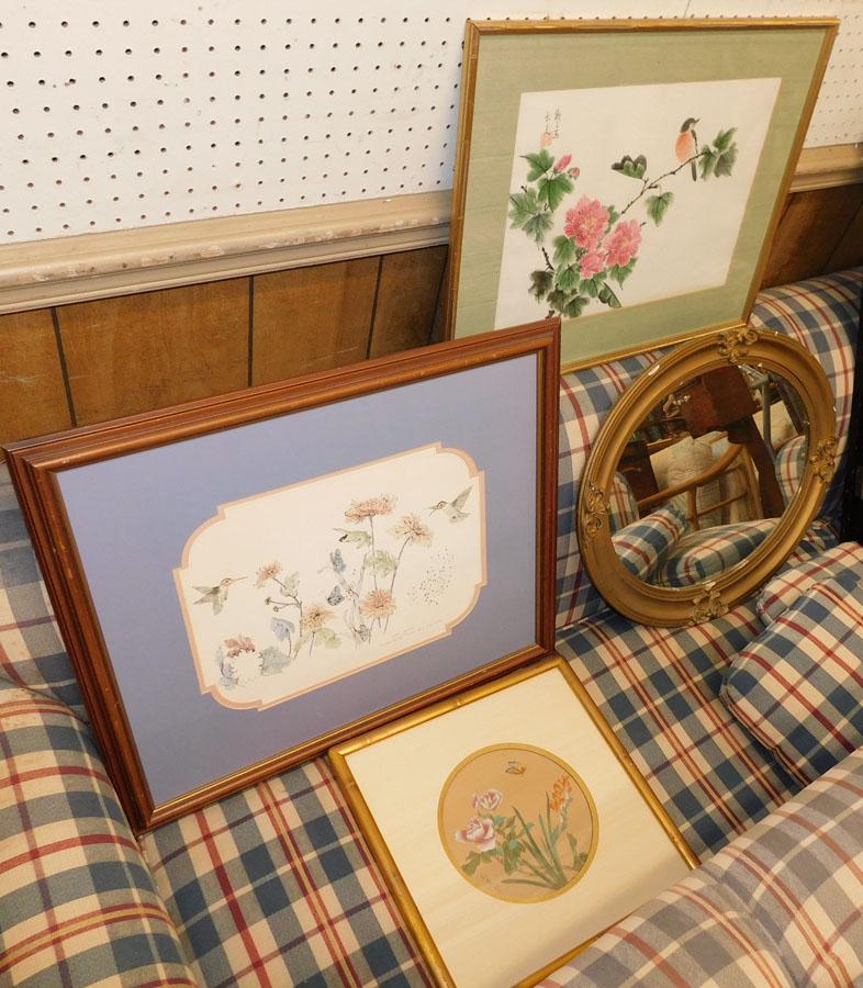 Three Framed Prints & Oval Gilt Frame Mirror (1 of 3)