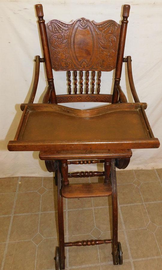 Antique Oak Collapsible High Chair (1 of 4)
