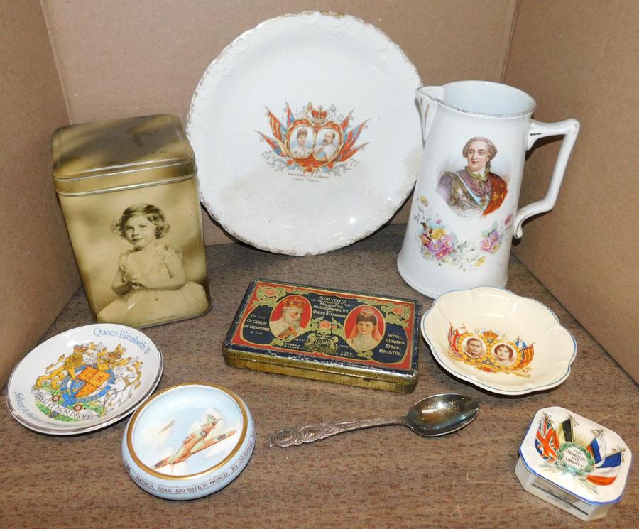 Lot Coronation Porcelain & Tin Items: Lot Coronation Porcelain & Tin Items.