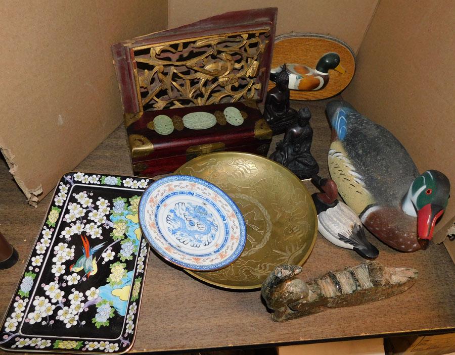 Lot Duck Decoys -- Oriental Boxes -- Porcelain Tray (1 of 4)
