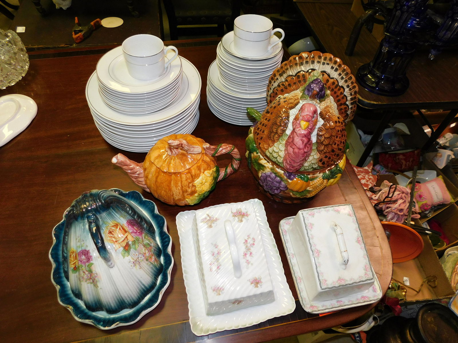 Lot Porc Cheese Dishes, Turkey Tureen, Gibson: Lot Porcelain Cheese Dishes -- Turkey Tureen -- Gibson Dinnerware.