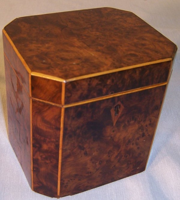 Burl walnut tea caddy