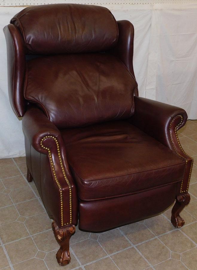 Leather Wing Chair Recliner by Randall Allan: Leather Wing Chair Recliner by Randall Allan. 44" H