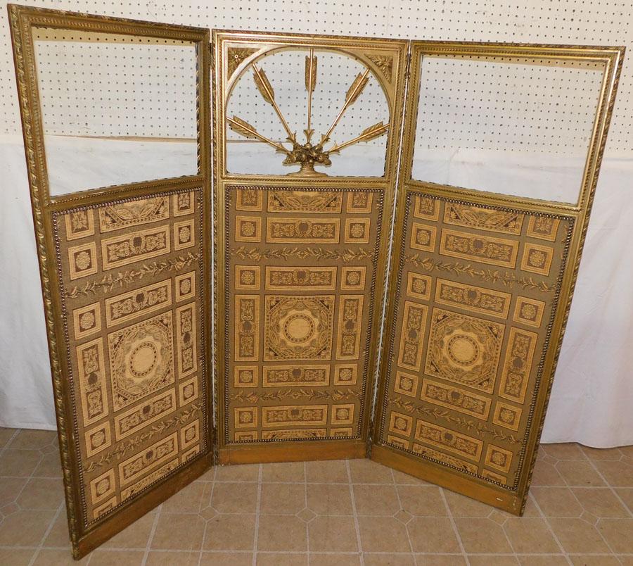 3 Panel Gilt Wood & Glass French Room Divider (1 of 4)